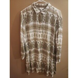 J. Jill Sand Dune Long Sleeve Sheer Button Down Tunic Top Dress Paisley Size MP